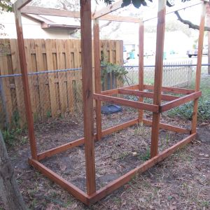 Corner view of the coop frame.