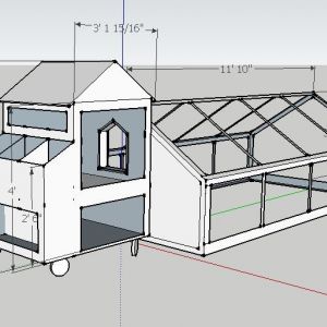 In this design, I raised the height of the run so as to allow the access door to sit higher against the coop.