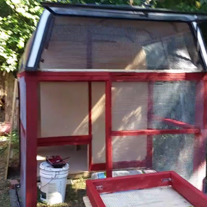 Truck topper chicken coop front, near completion