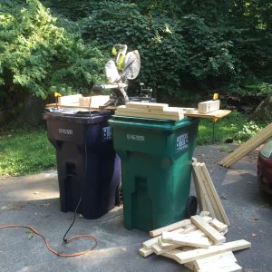 Temporary work station... I was the cutter.