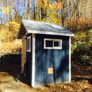 Chicken door being build into the run wall.