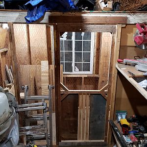door built and window installed - shed coop build