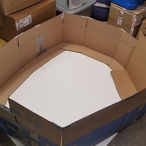 Self-made brooder: Cardbord boxes, Strofoam covered with a Tarp