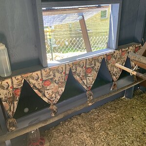 Nesting boxes with cute curtains