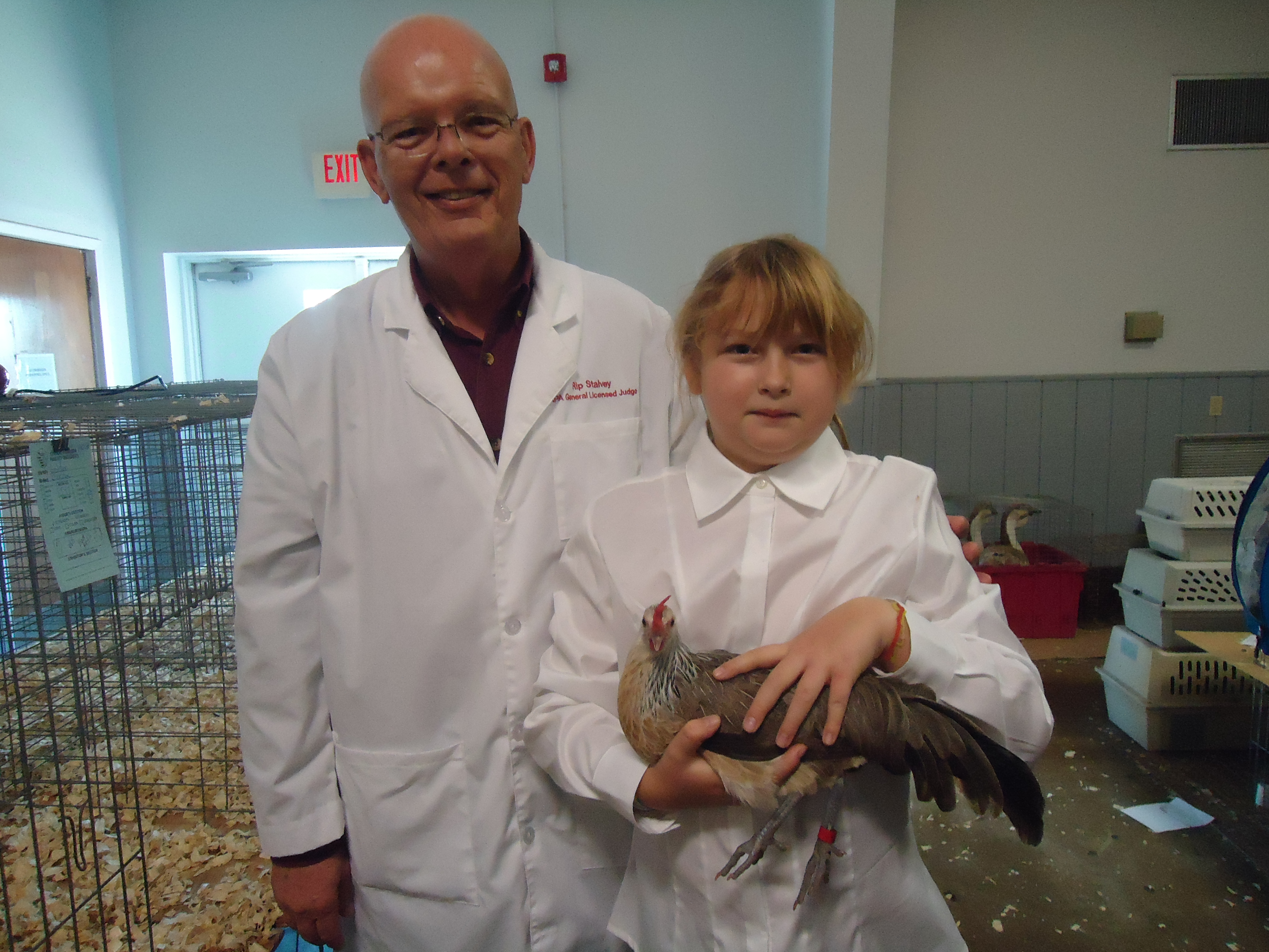 2011 Inverness, Florida show.My daughter, Kaycee and judge Rip.
Her standard phoenix pullet won BB,BV ,Class and Champion LF.