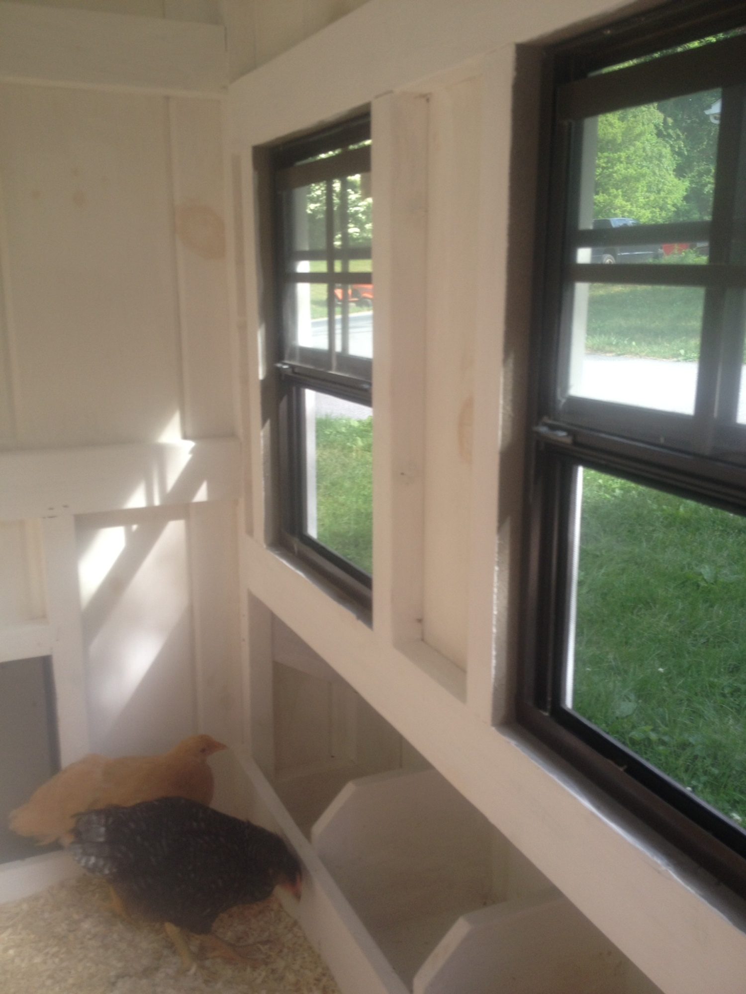 4 nesting boxes, and two windows that click secure at fully open and half way open.