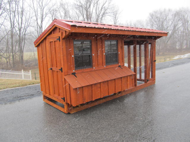 5 x 6 Board & Batten Chicken Coop - Stained - with Pull-It Chicken Run