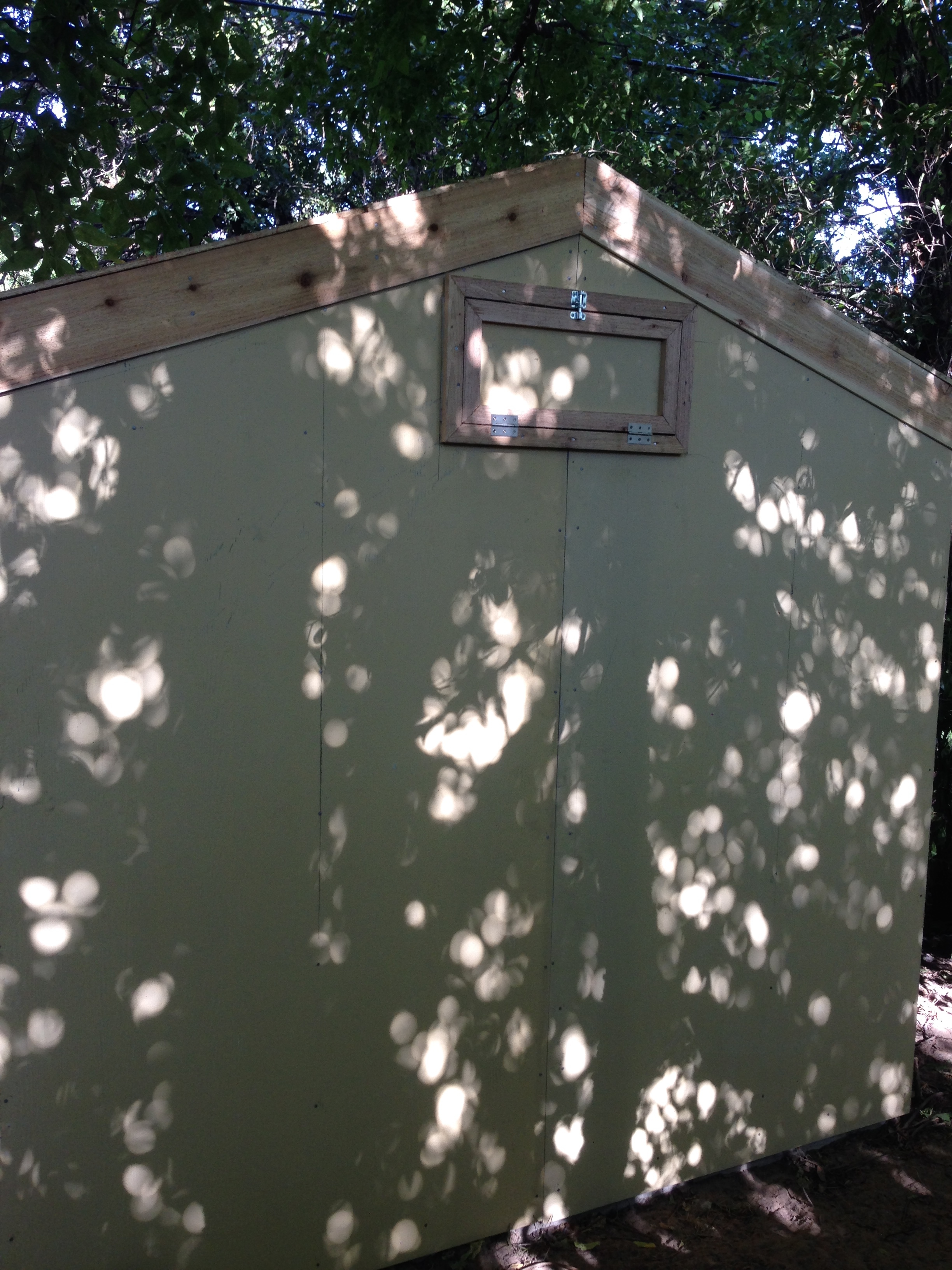 7/20/15  My father in law created a vent up high where the roosting bar is will be so the chickens can stay cool at night.  North Texas summers are brutal with most of July and August in the 100's