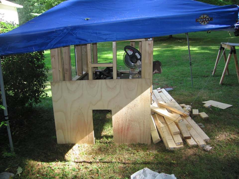 8-5 walls framed, ( it rained we had to move fast ot get it all under the tarp
