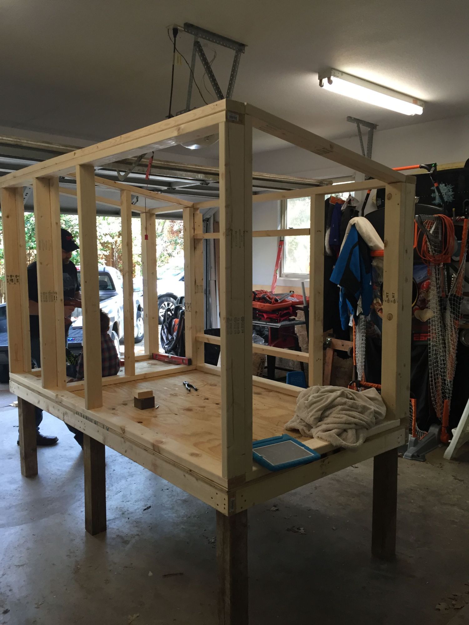 8x8 platform, leftover fence posts are 18" tall
