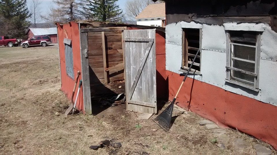8x8 small chicken coop with roof off. Need total rebuild. We have 2 chicken coops side by side. Large one will be done next spring..