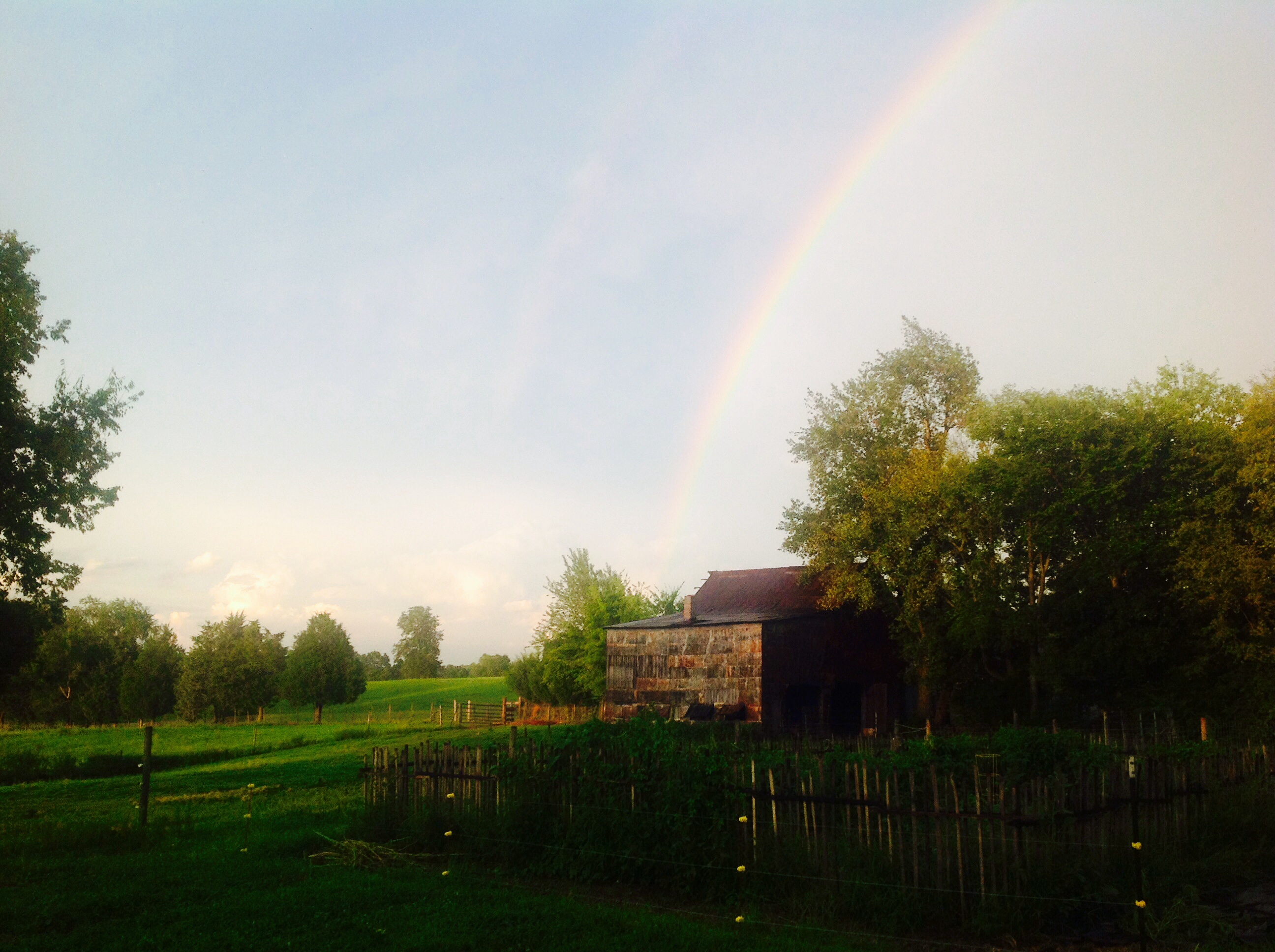 A lovely double rainbow after a thunderstorm at my farm.