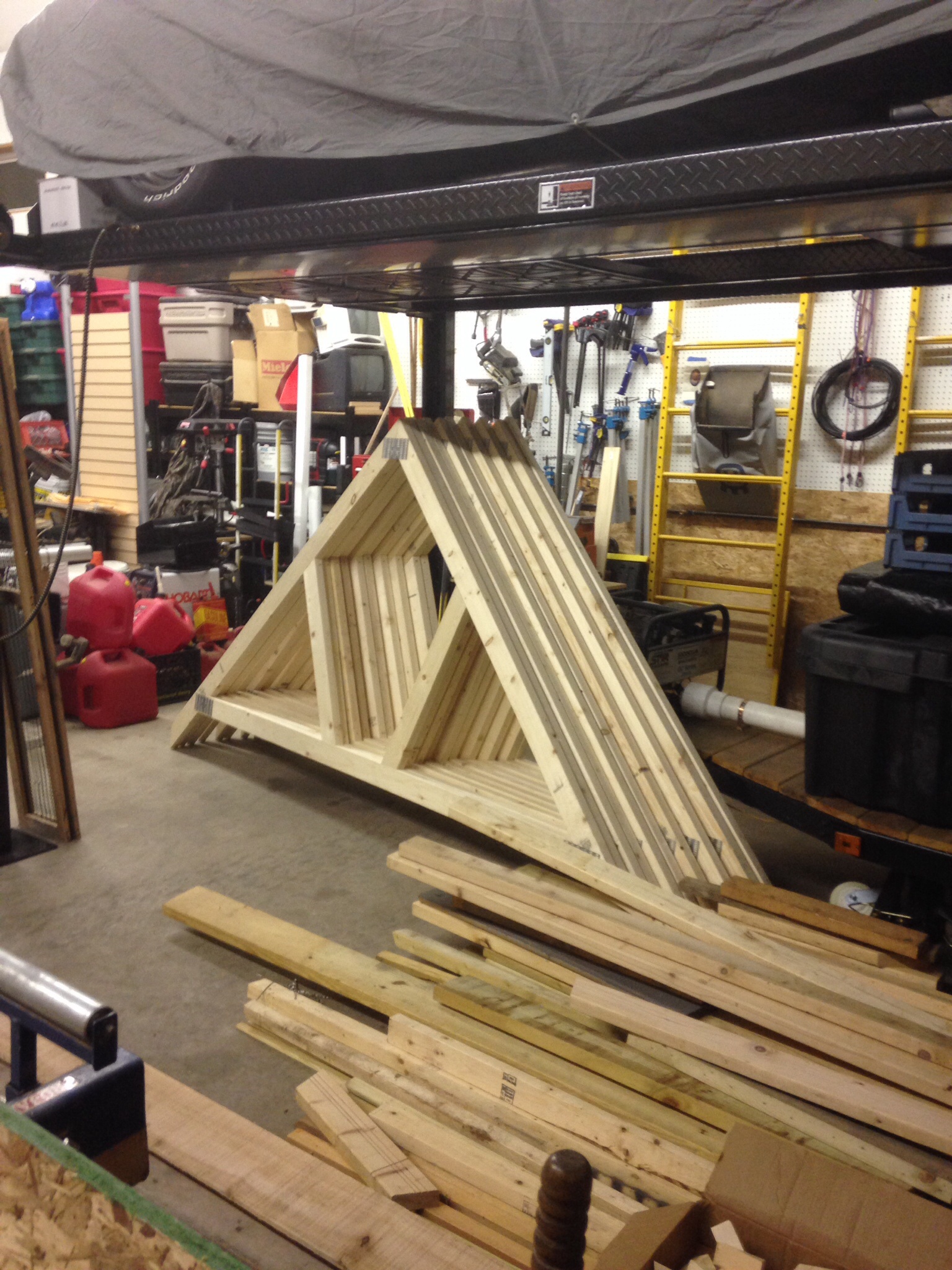 All 10 trusses built, just have to finish the gable vents.