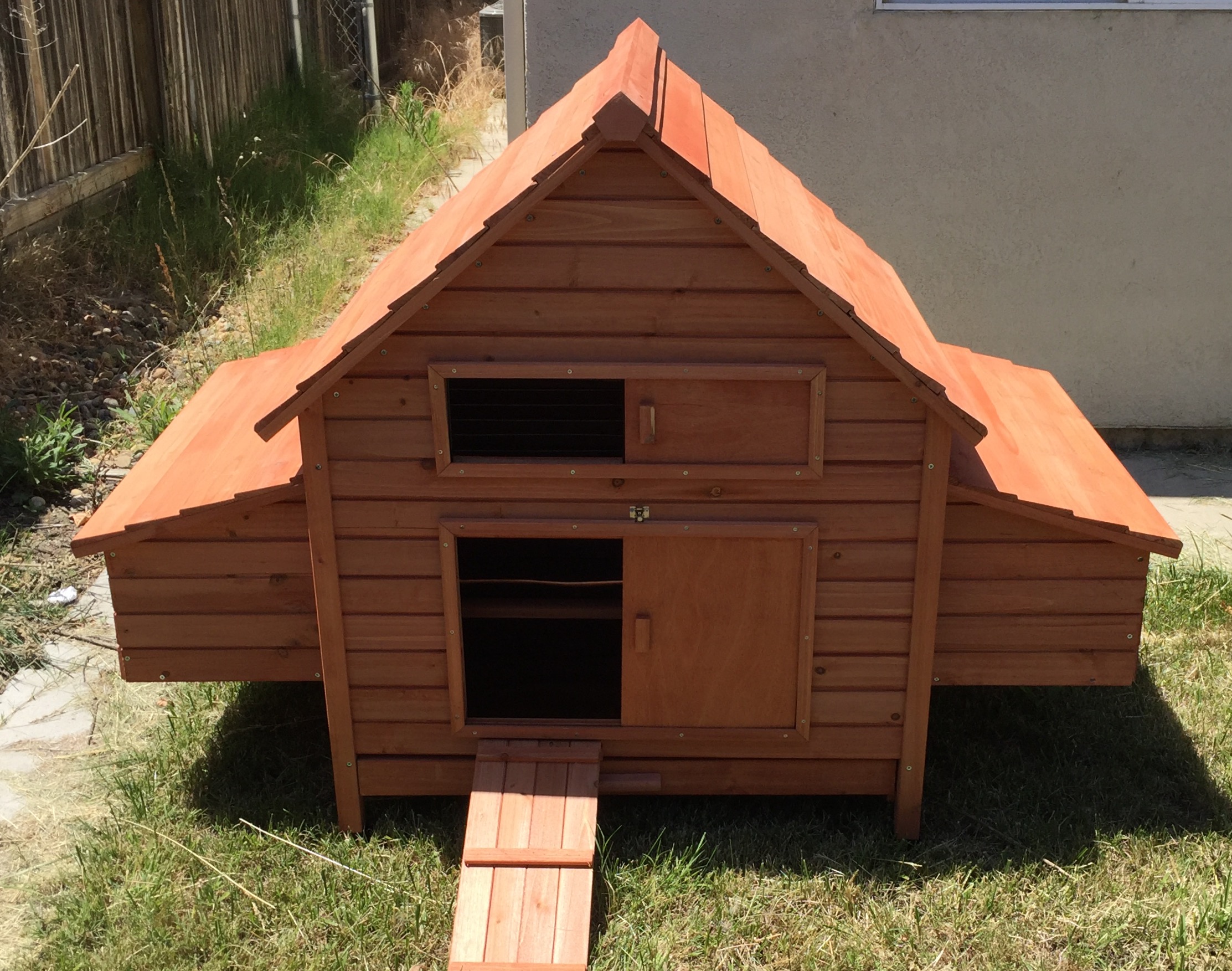Assembled. Description of product:

The Rambler is a great coop that has 2 divided nesting boxes with a total of 6 nesting areas. The Rambler has a front and rear access doors, and a slide out pan for easy cleaning. It is perfect for 6-10 chickens.

http://chickensaloon.com/the-rambler-backyard-chicken-coop/