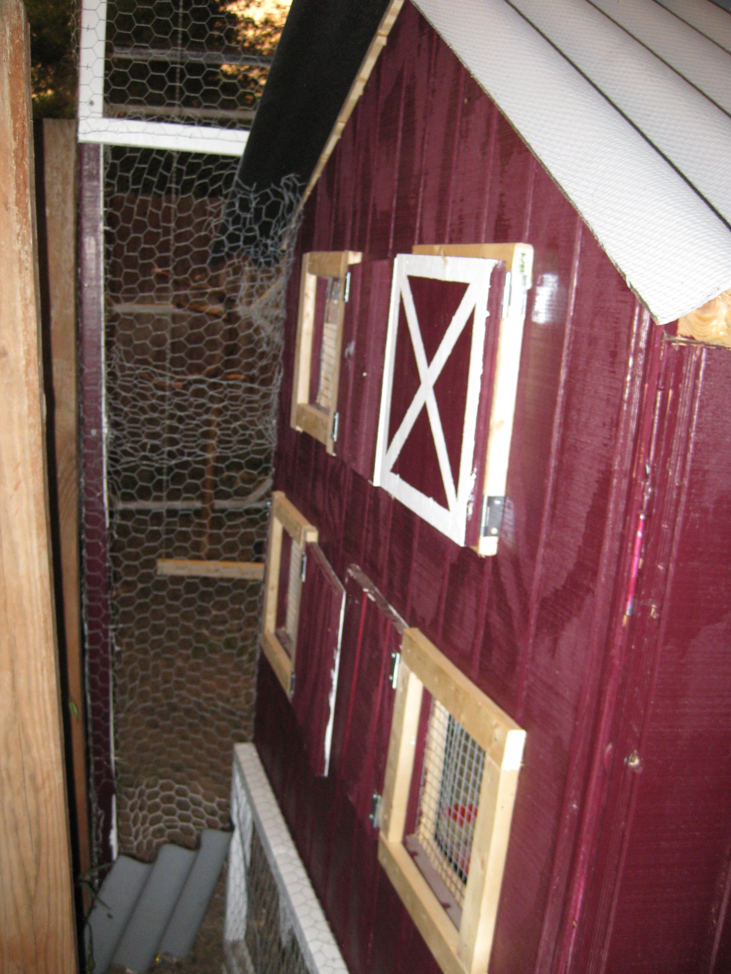Back of coop (one shutter closed to show design on)