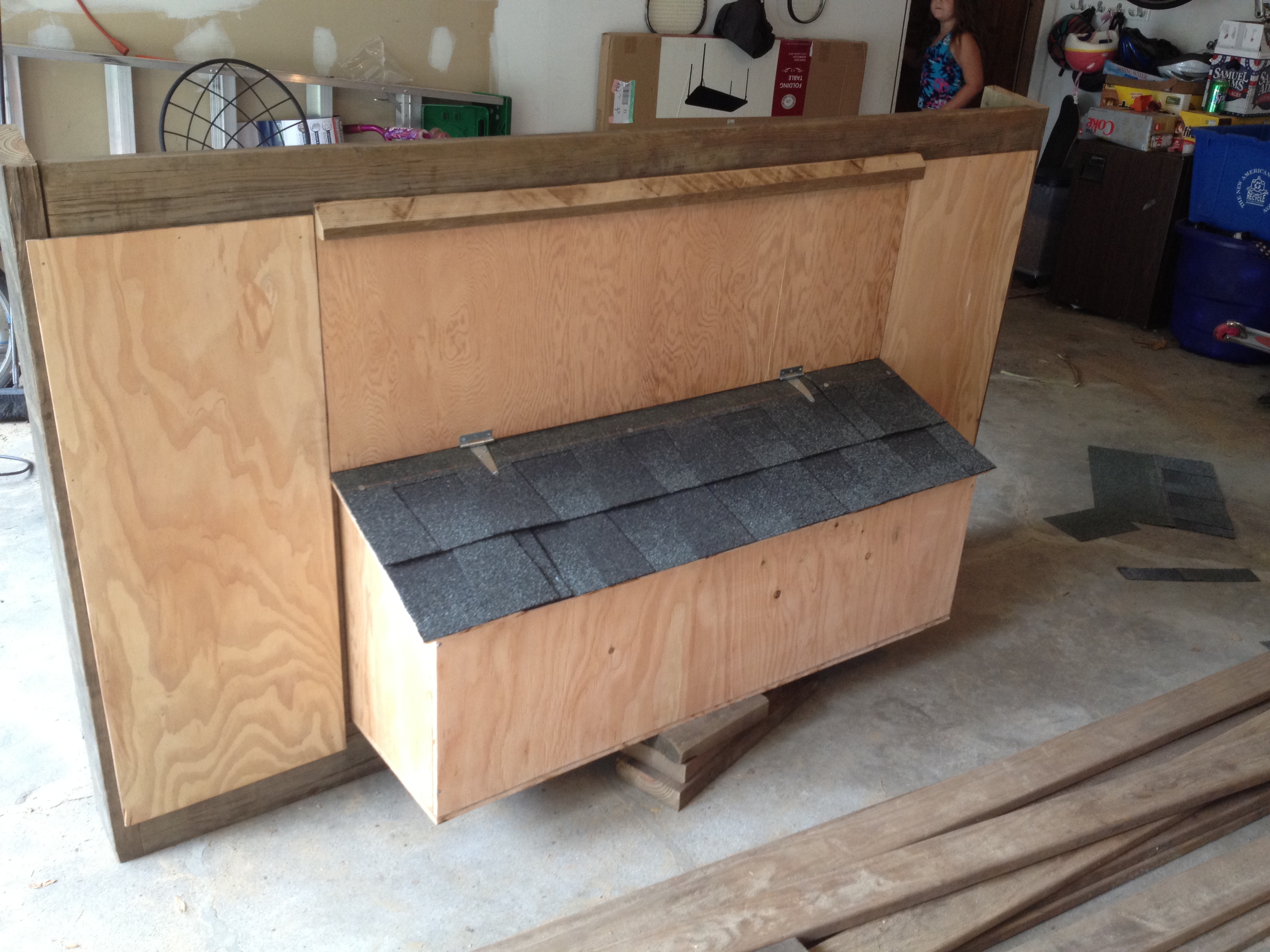 Back of coop with nesting boxes installed