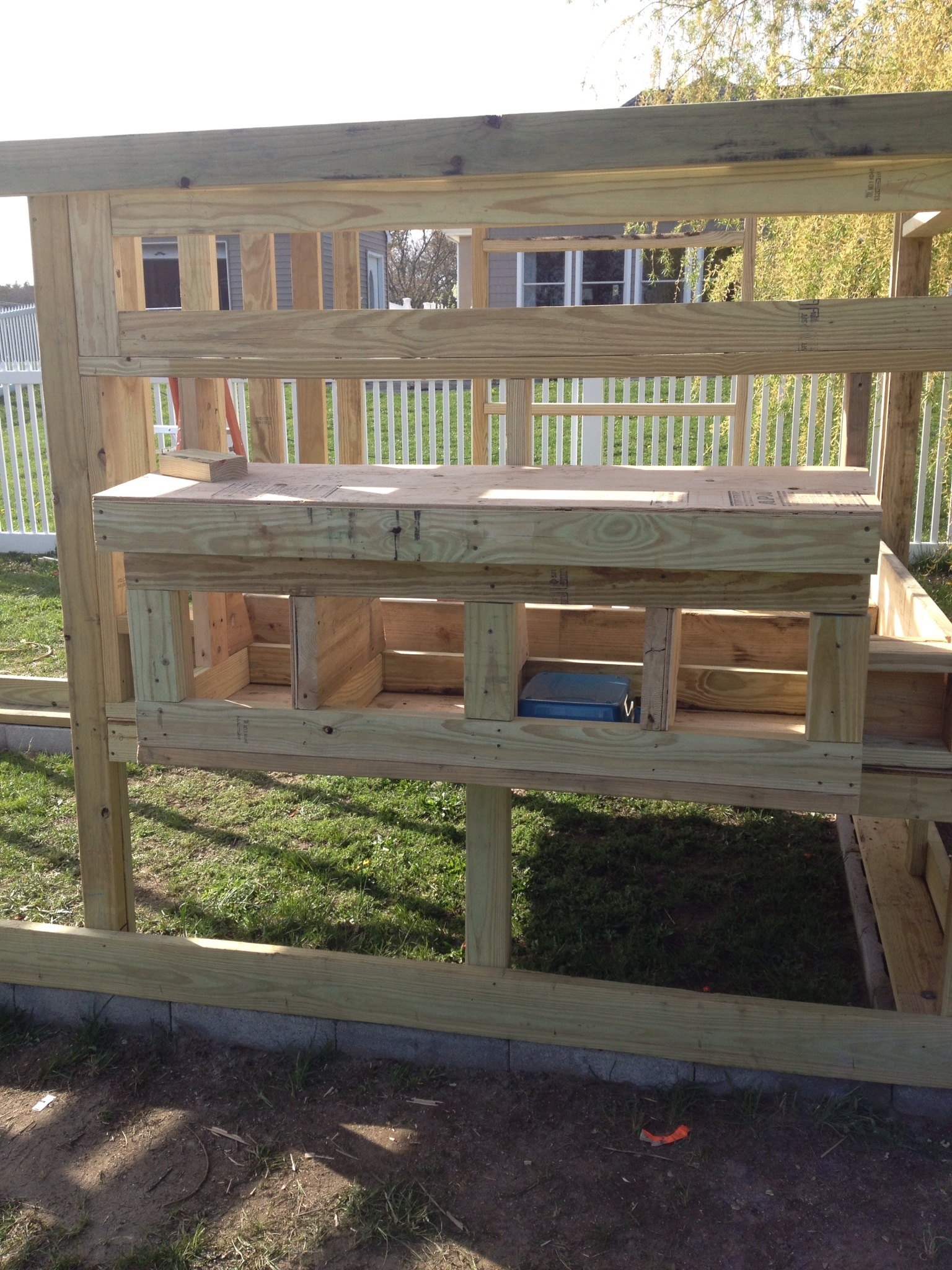 Back view of nest box framing