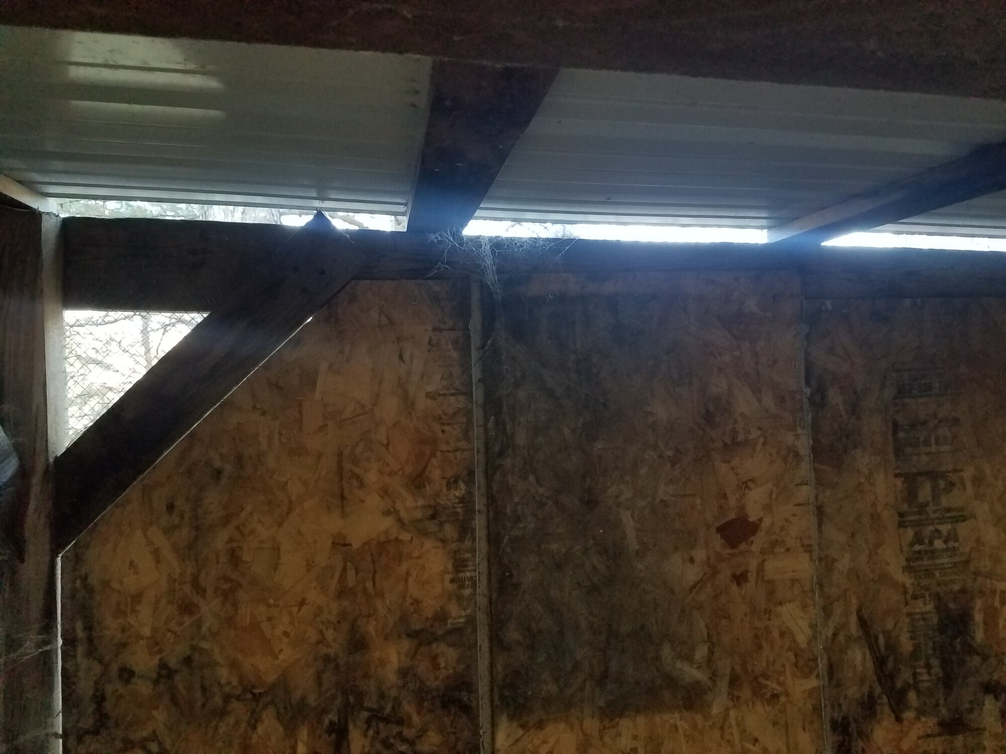 Before: Openings between the roof-panels and the wooden structure