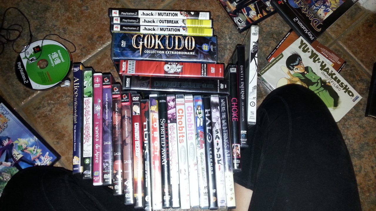 Big stack of anime dvds and PS2 videos games
$1 each or $35 for everything. 
This pic does not have all the items in it --- its a pretty big list