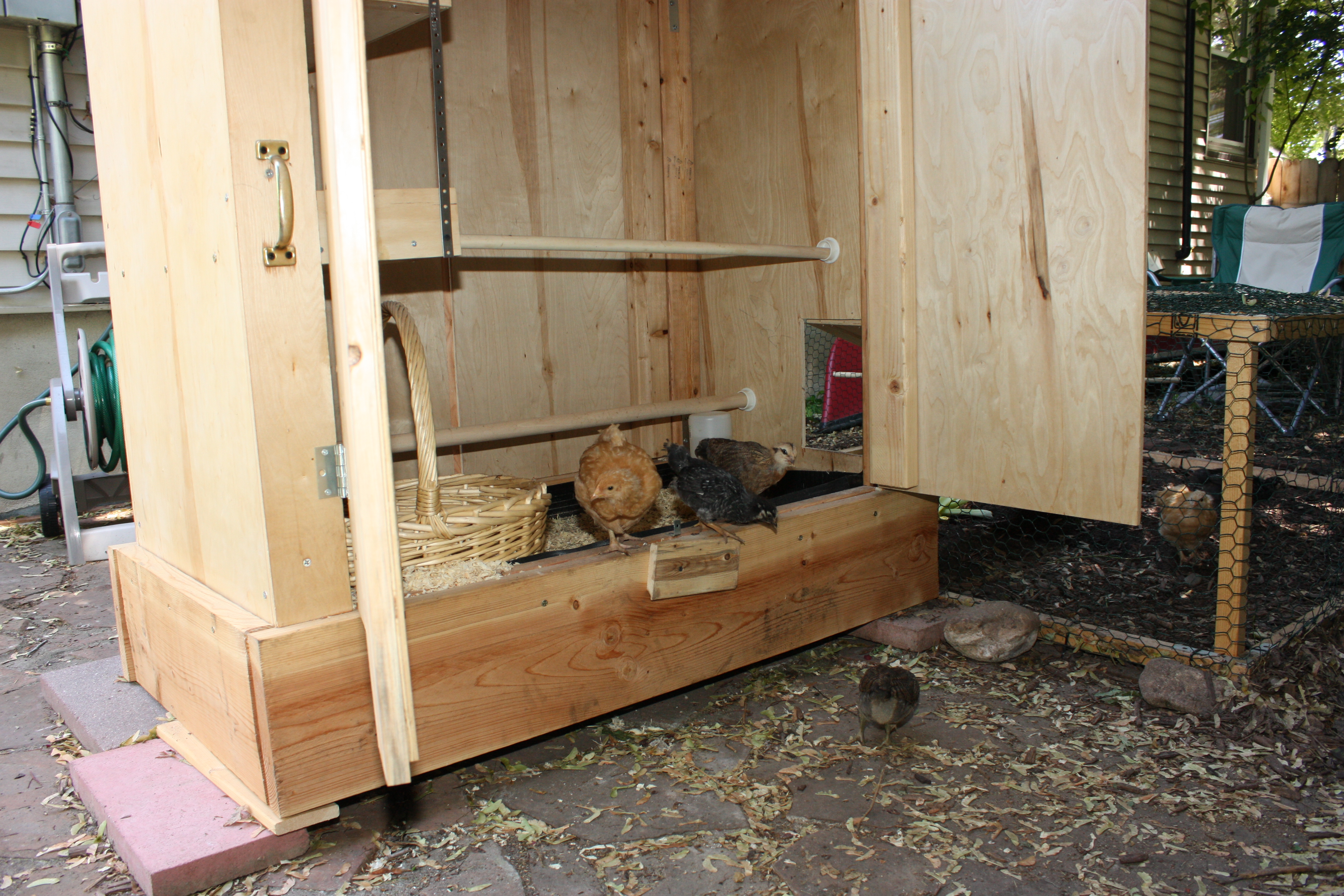 Both the front and rear have two door which open like a kitchen cabinet.