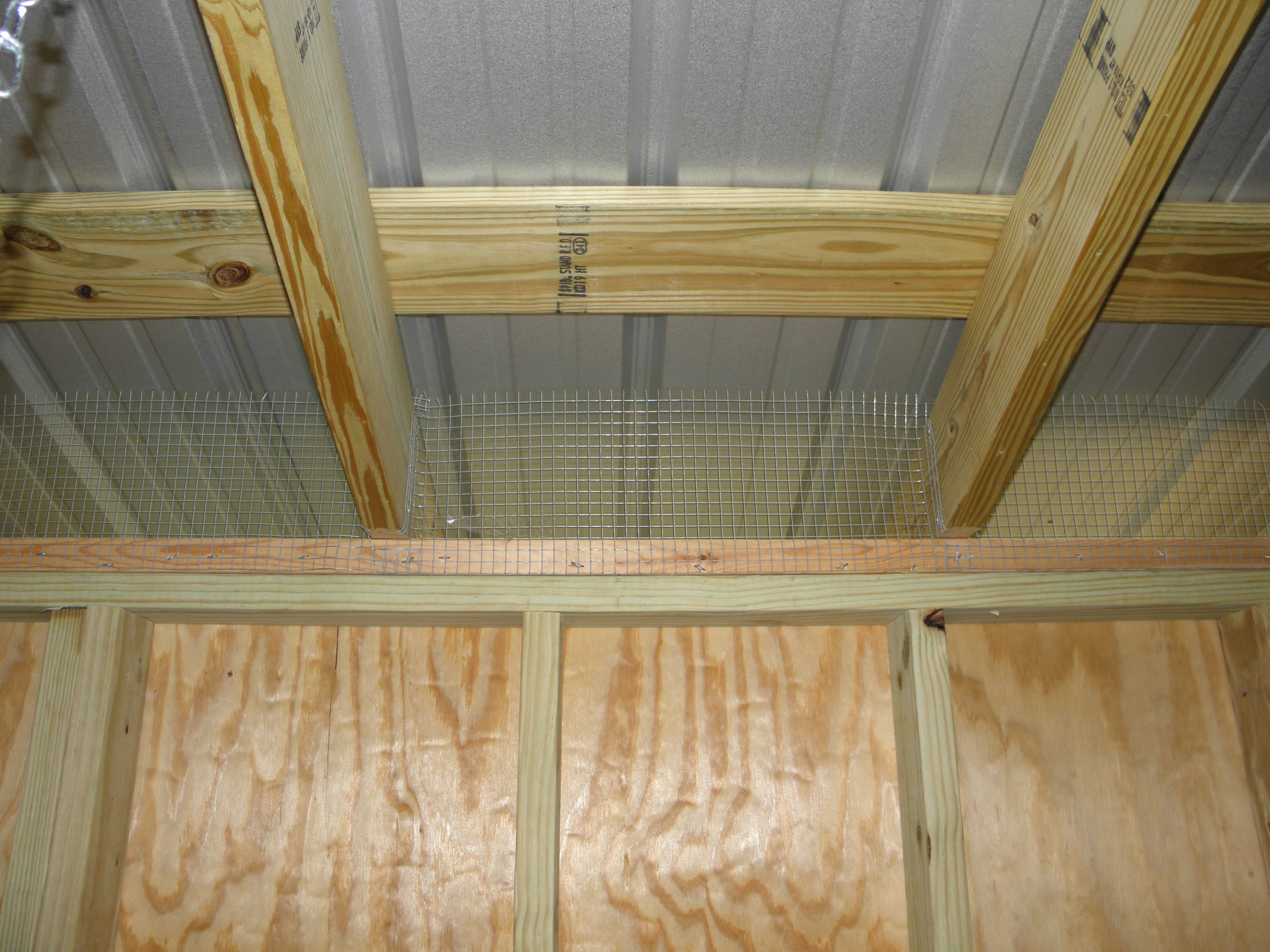 Brian placed wire inside the chicken coop around the top to keep any unwanted guests out. He left it open for airflow.