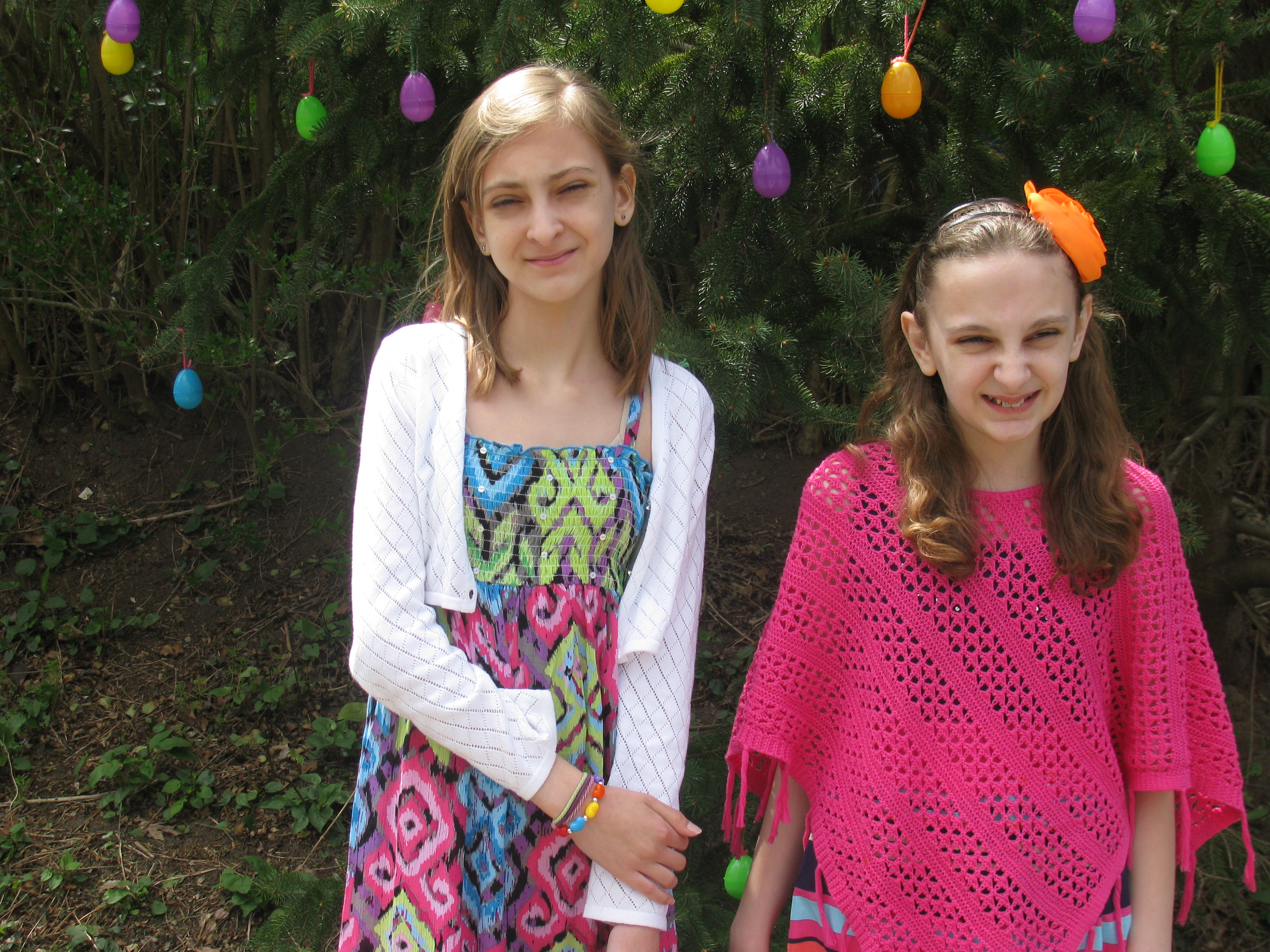 Bridget & I taking pictures infront of one of our egg trees!