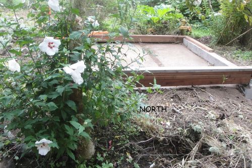 Cement slab and foundation of Tudor style chick house.