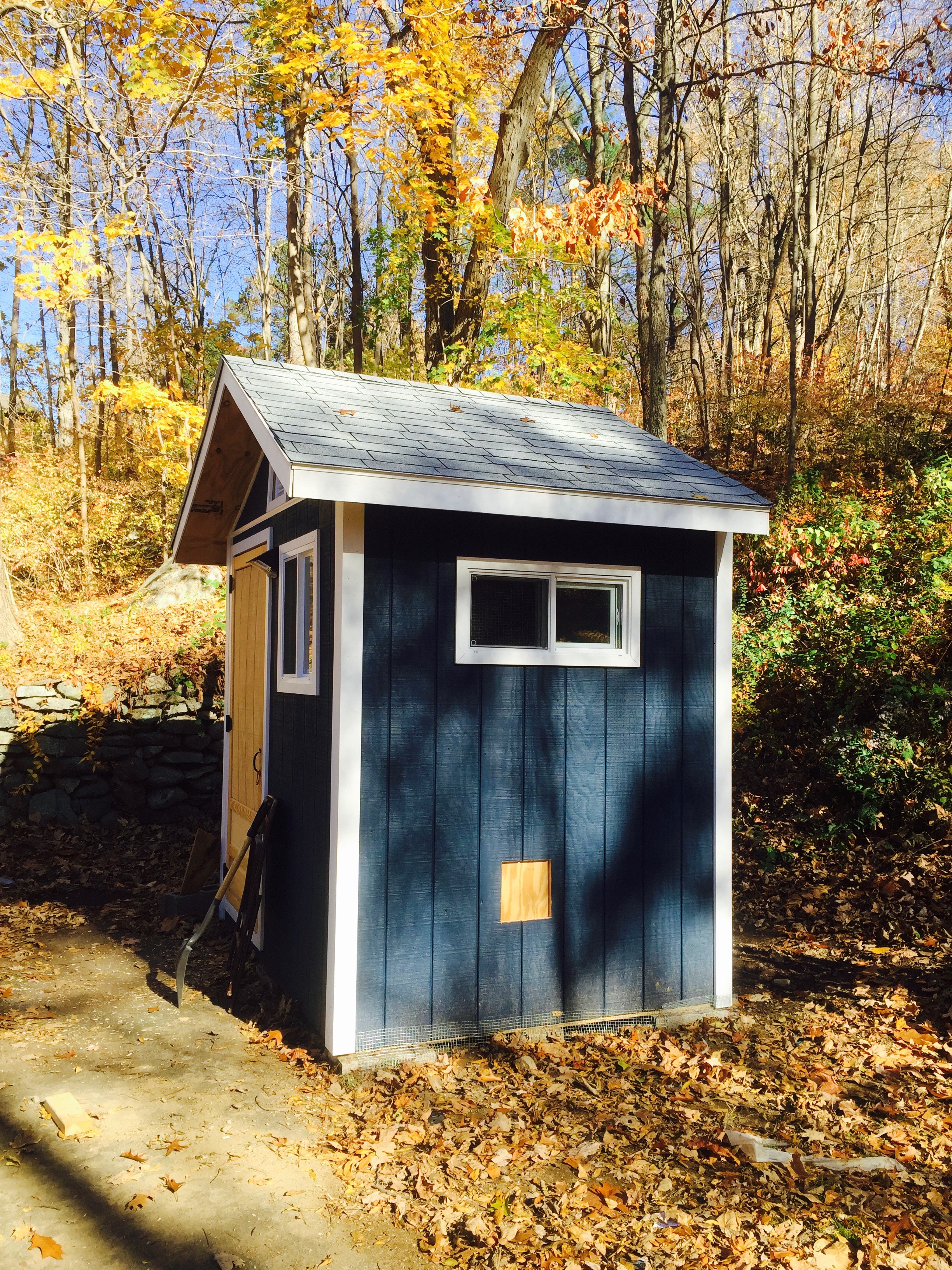 Chicken door being build into the run wall.