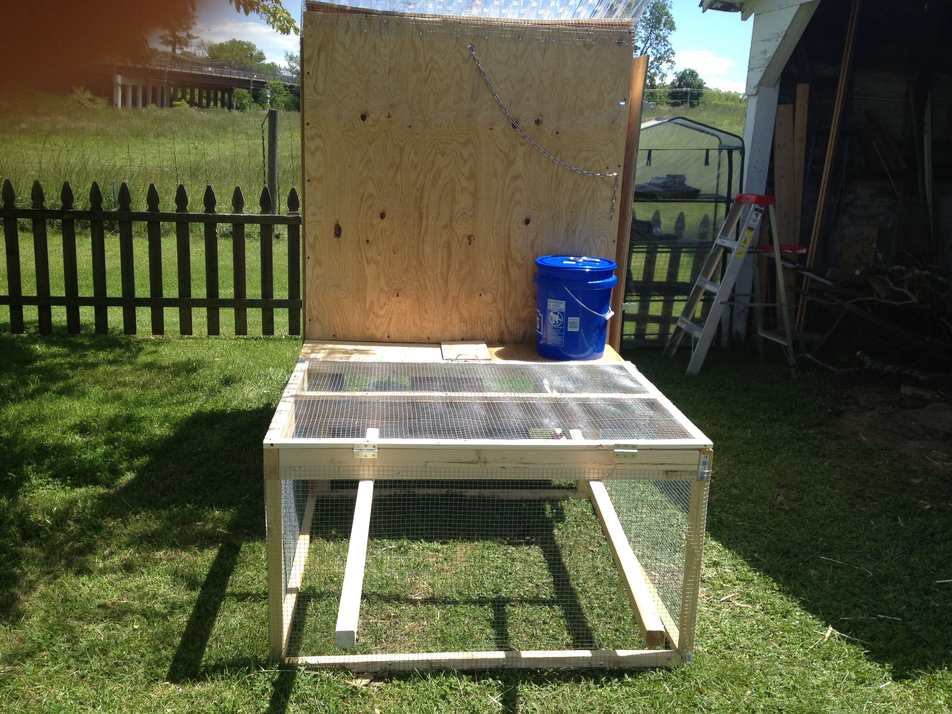 Clear roof on to allow for light through skylight and water system attached, last of chicken wire attached.