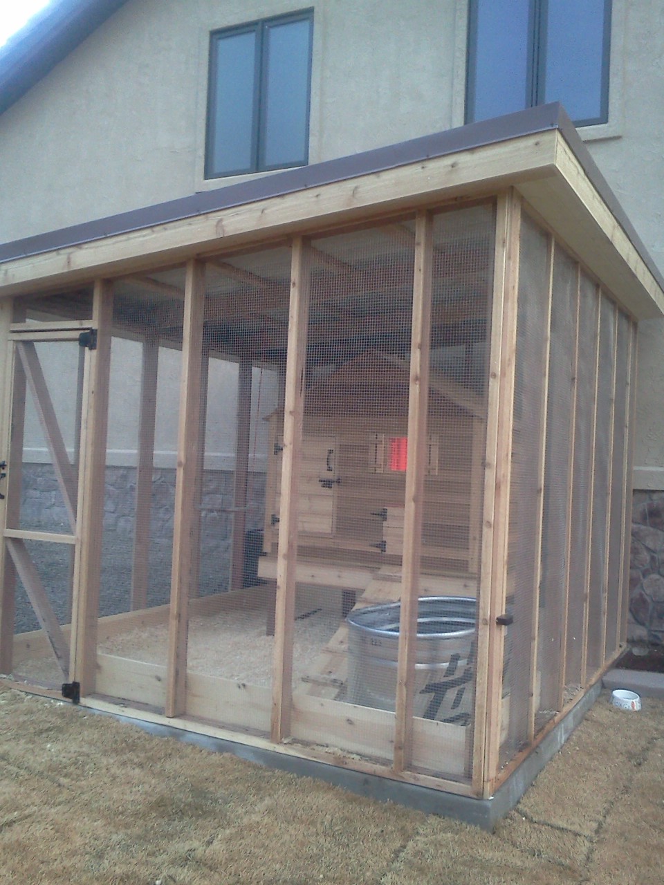 Close-up of enclosure in the yard especially for them behind our Game/Guest house.