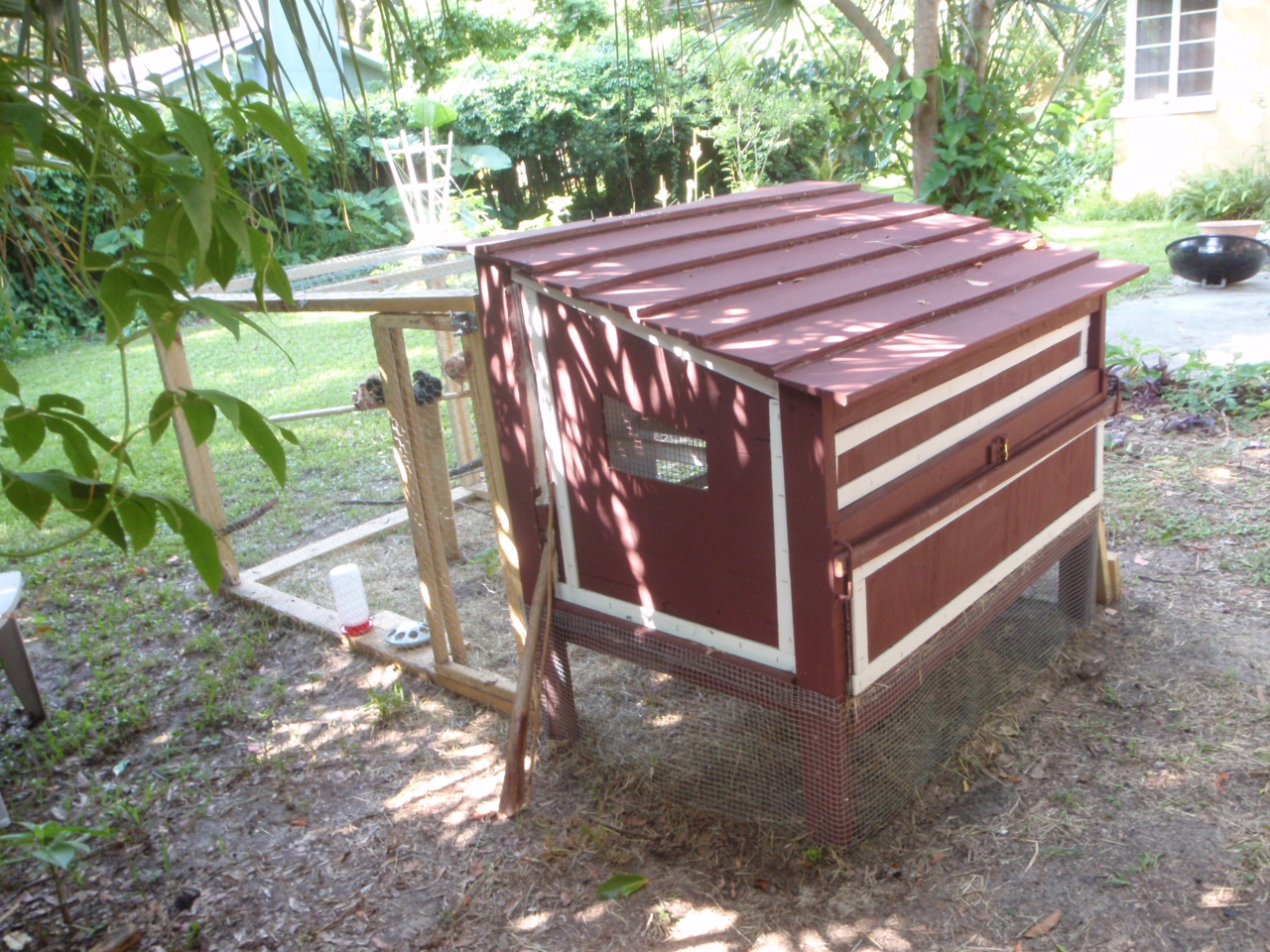 Completed coop, nest boxes in rear.