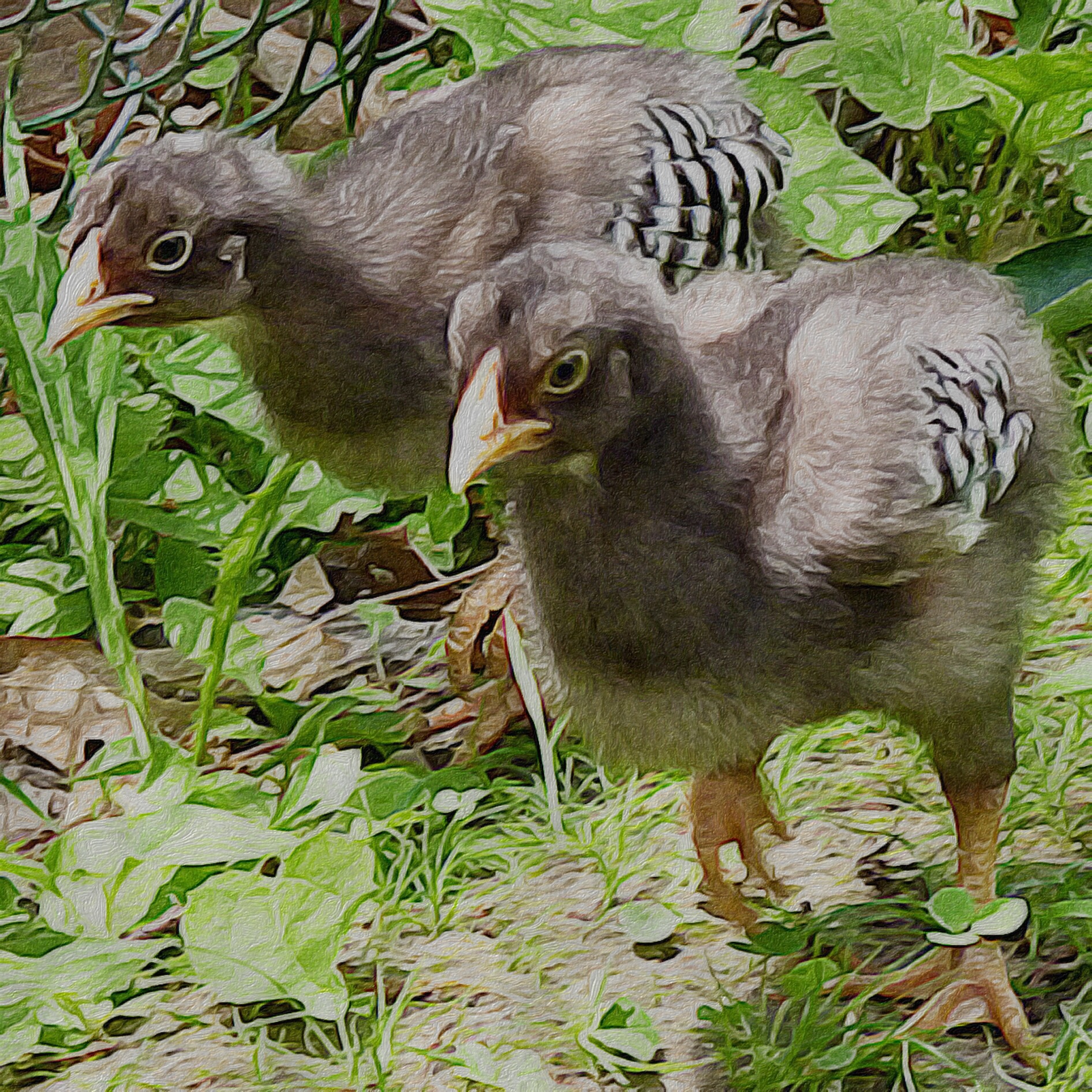 Computer art. Chicks on a mission.