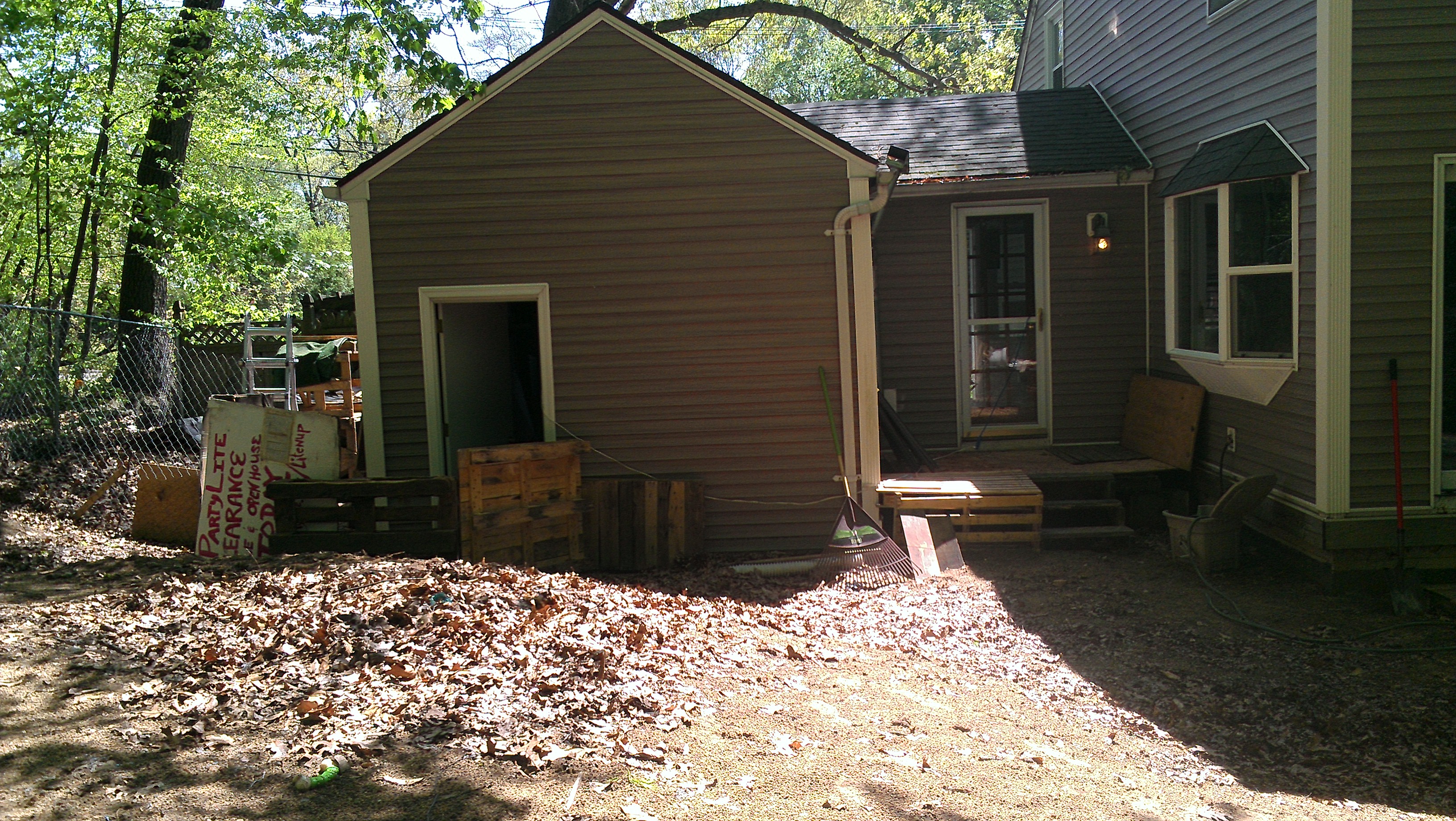 cubby (7x9) next to garage (12x9+), next to fenced outdoor area