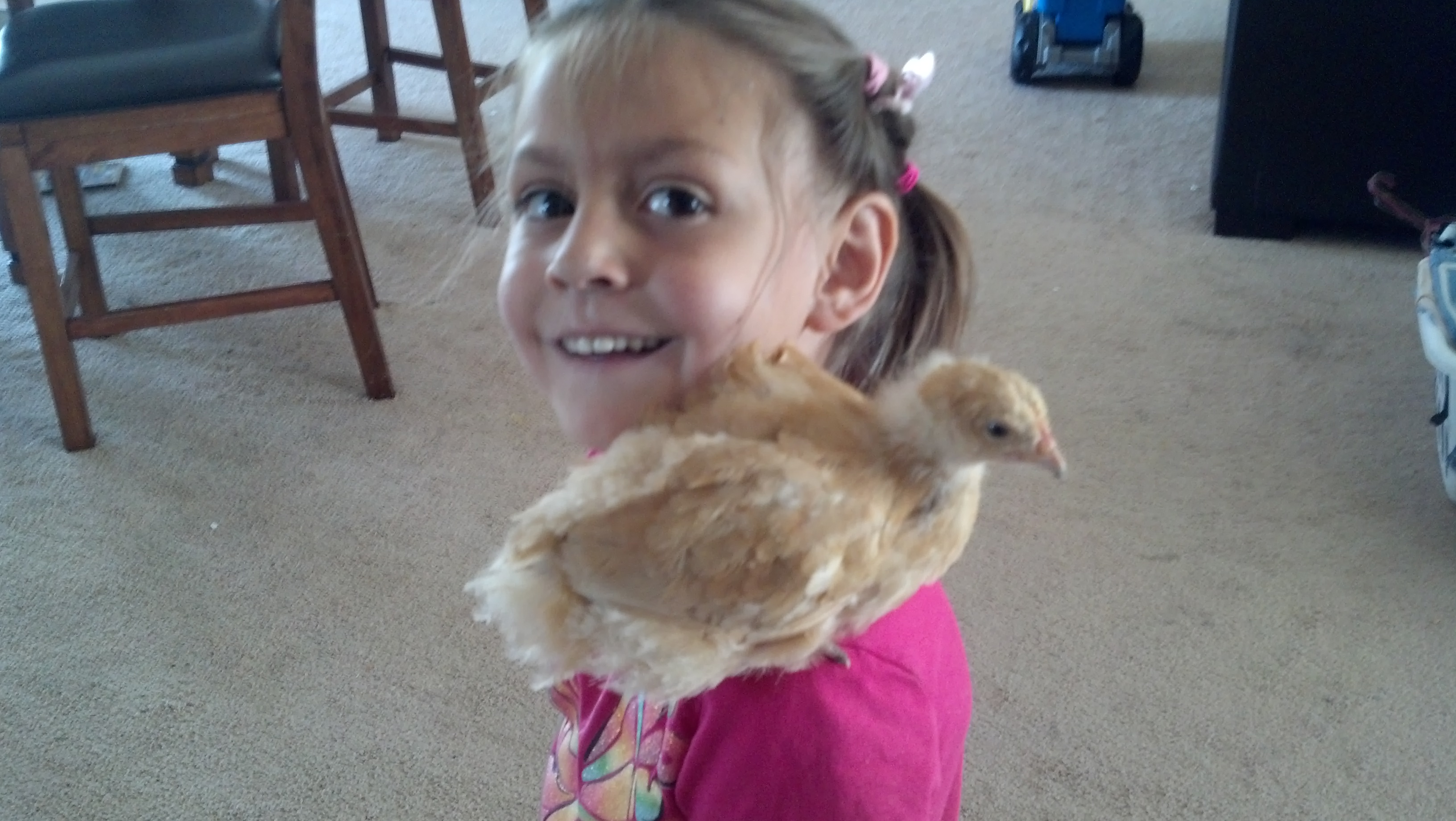 Daughter Esperanza with 1st chicken named Peanut Butter