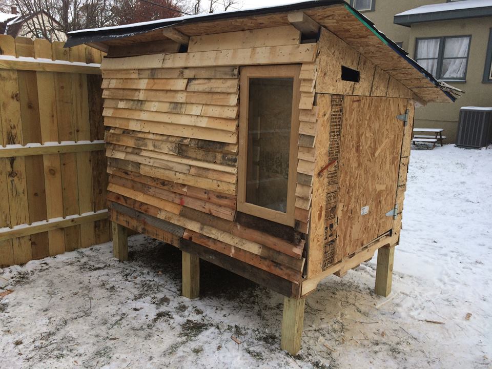 Daytime photo of 2nd side finished! (Facing west) Shingles are also installed, just need to install soffits (using pallet wood)
Nov 12 2014