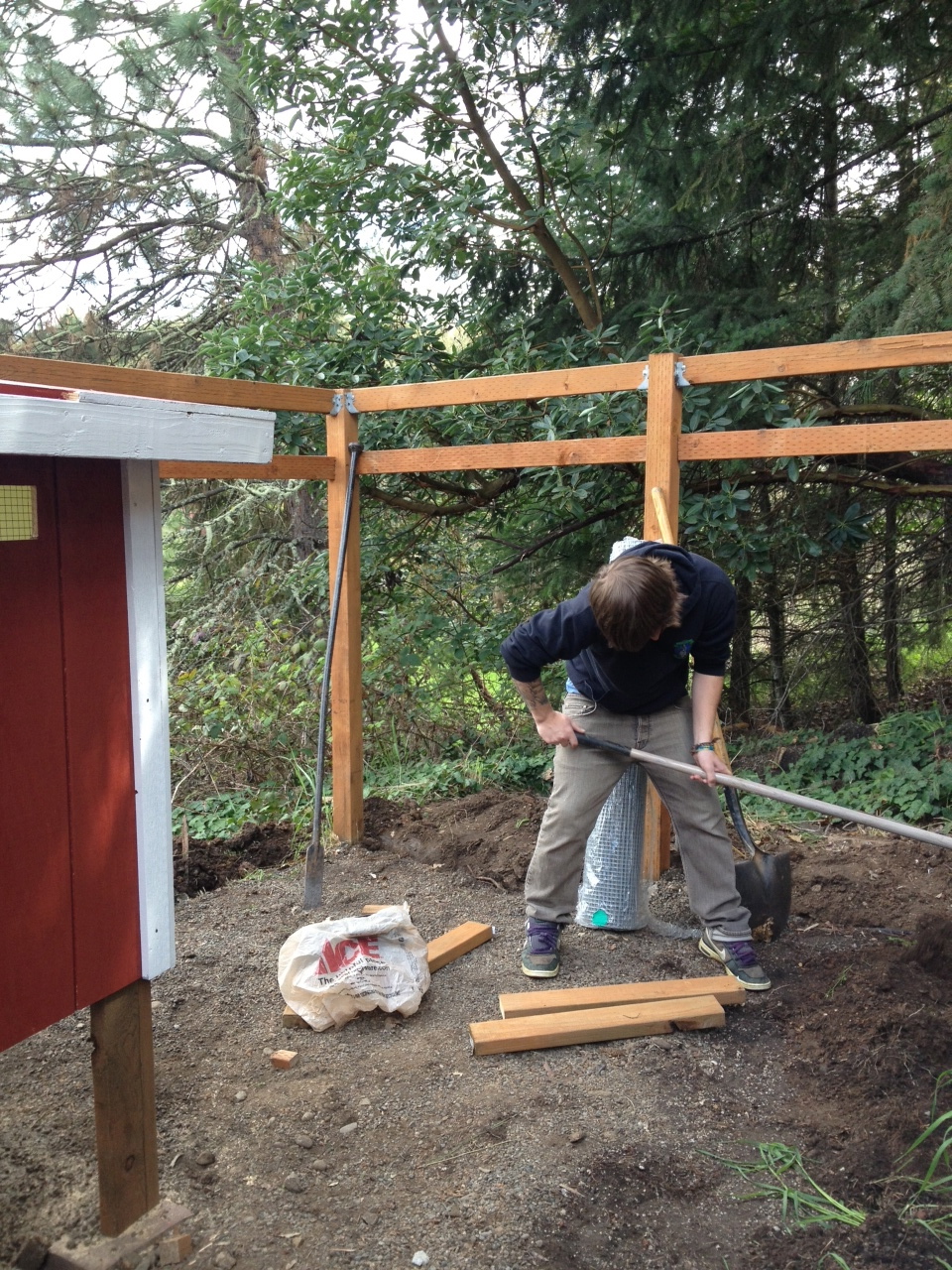 digging a trench for wire skirt that will be covered in rocks, dirt, and we will plant mint around the outside. We have giant rats that live in the woods around us!
