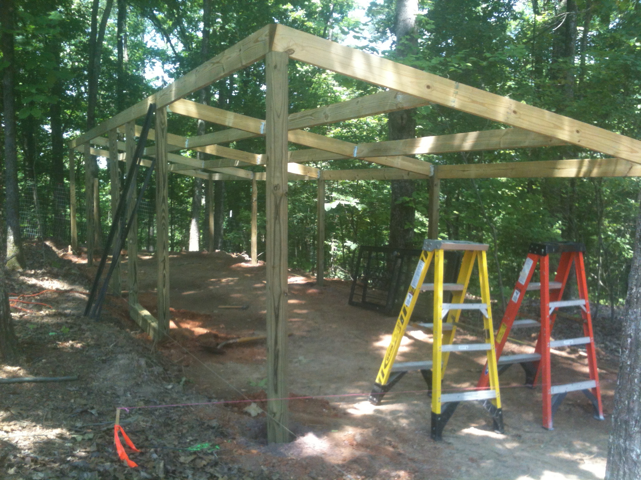 Digging in and setting the poles.
