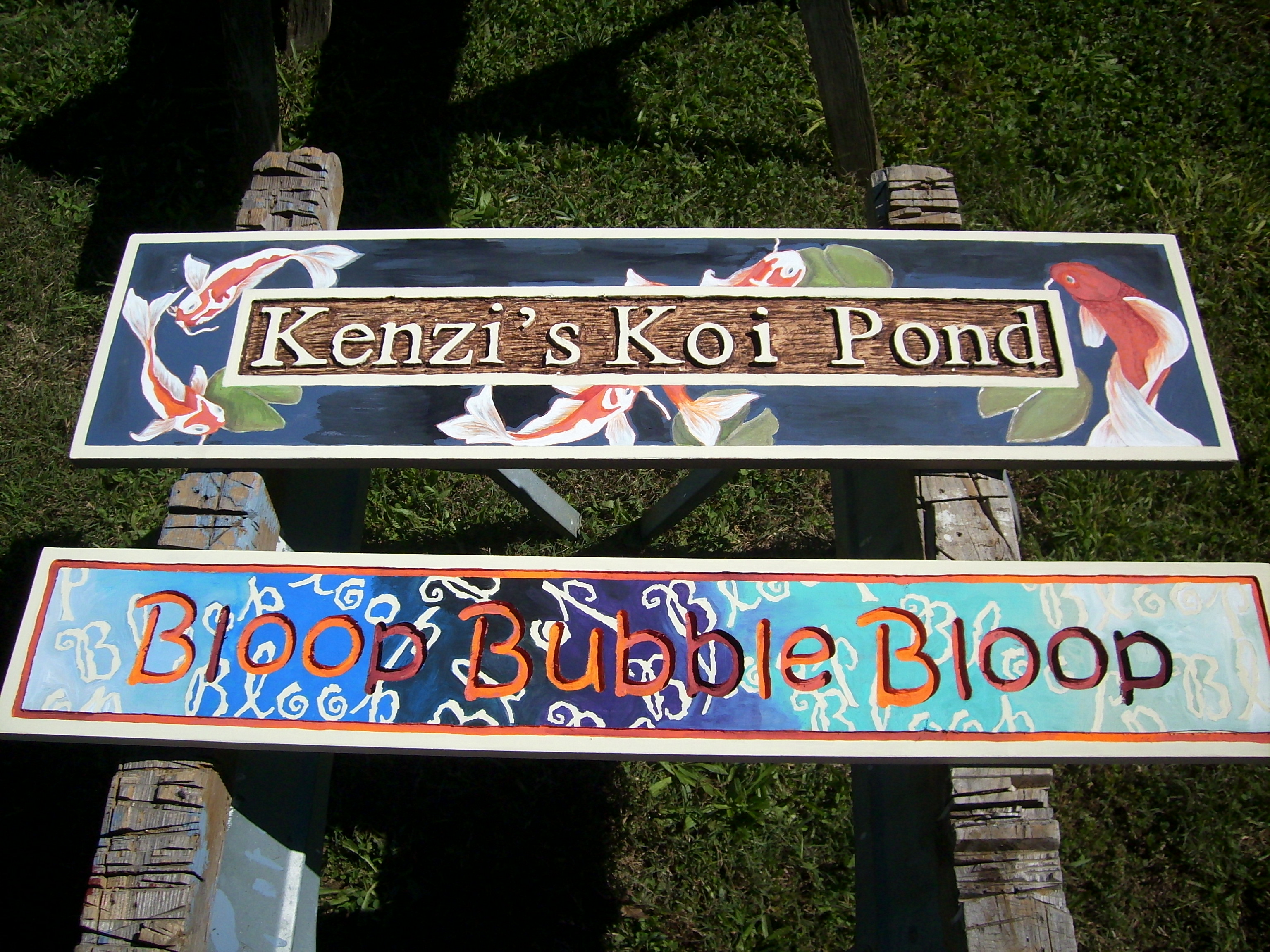 Done for a friend. "Kenzi's Koi Pond" and "Bloop bloop bloop."