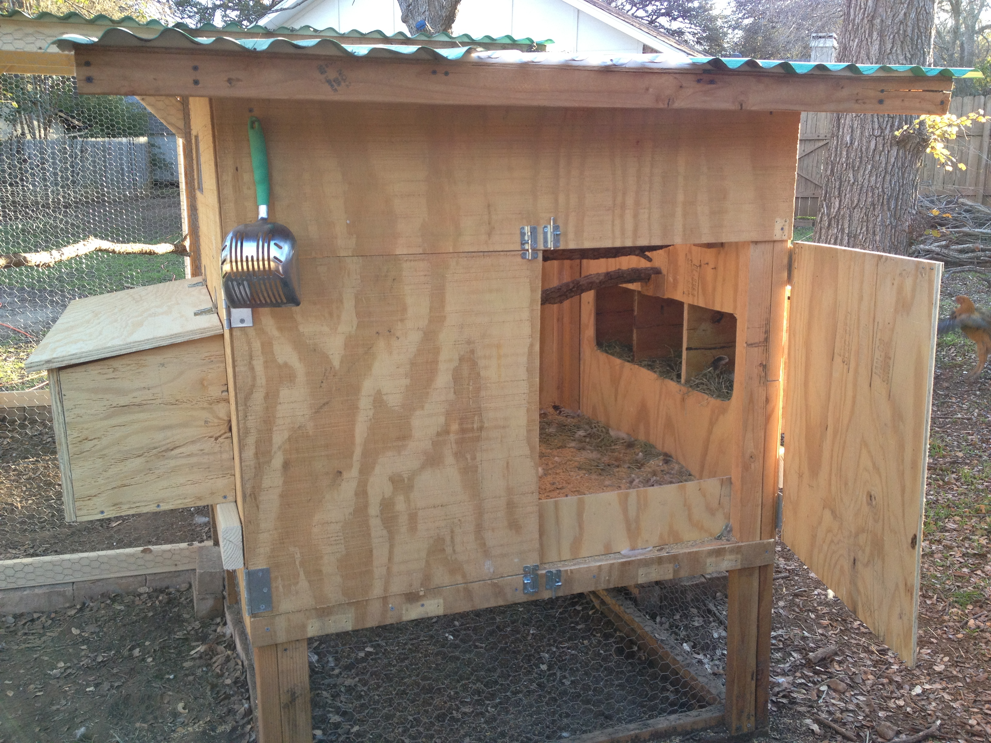 DON'T do the drop down door suggested in the plan, it is awful. I did a split door instead. Much easier to clean the coop.