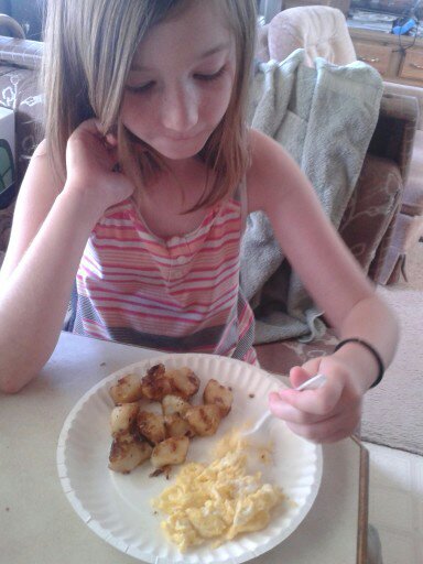 Duck egg breakfast. My grand daughter will not eat store bought eggs anymore.