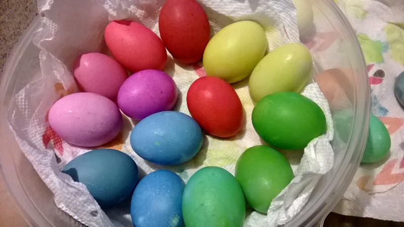 Easter eggs, some white some brown