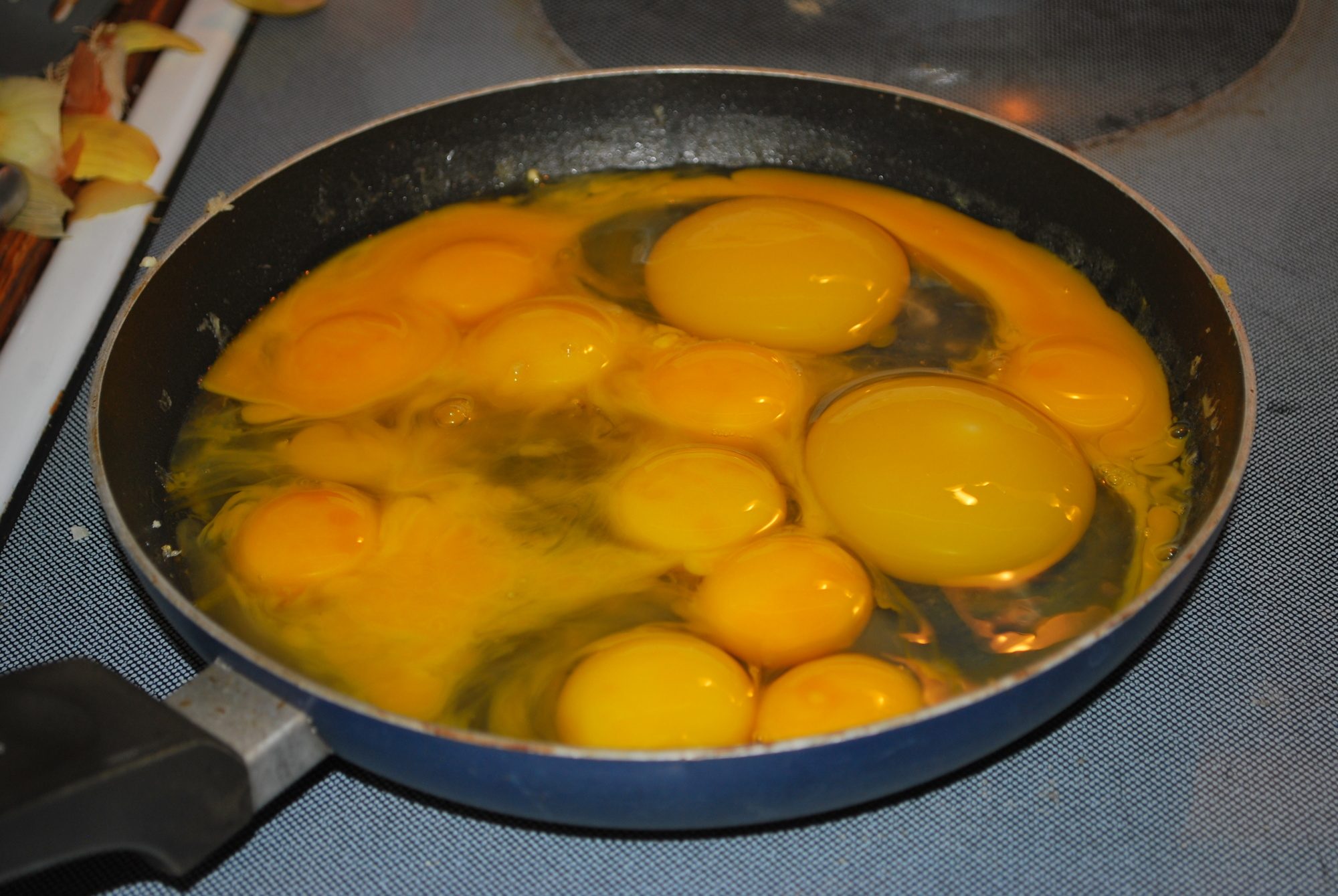 eggs to scramble for the chickens. We didn't know exactly how long the goose eggs were out there. The chicken eggs either had hairline cracks or were the yolks leftover from needed egg whites.