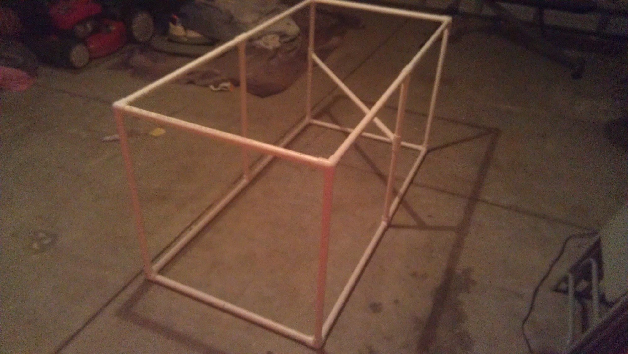 Emergency inexpensive coop for Papito as he's too big for the brooder and the hens are still pecking him. Poor guy.