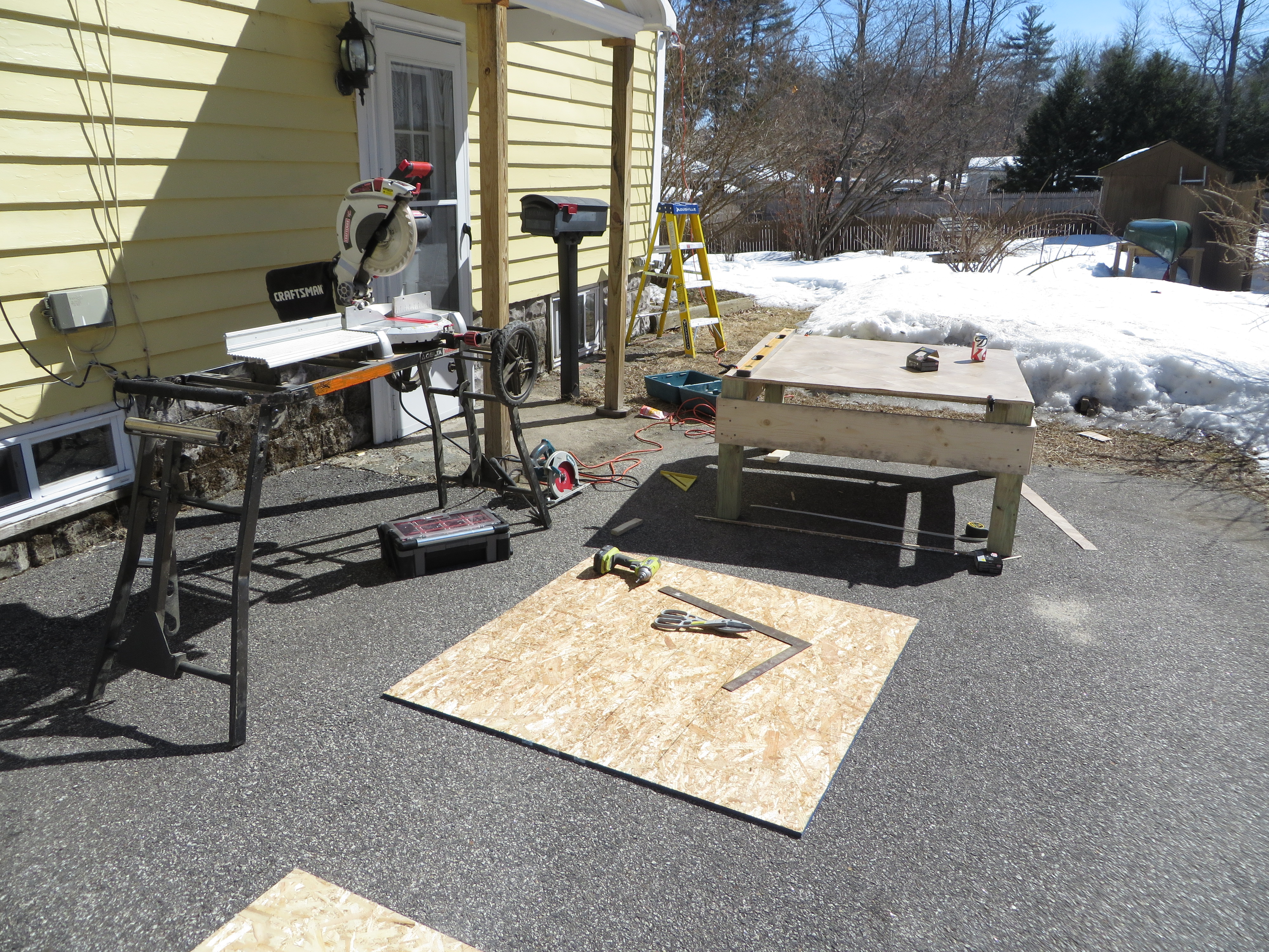 First day of coop building was 25 degrees with a foot of snow still in the yard