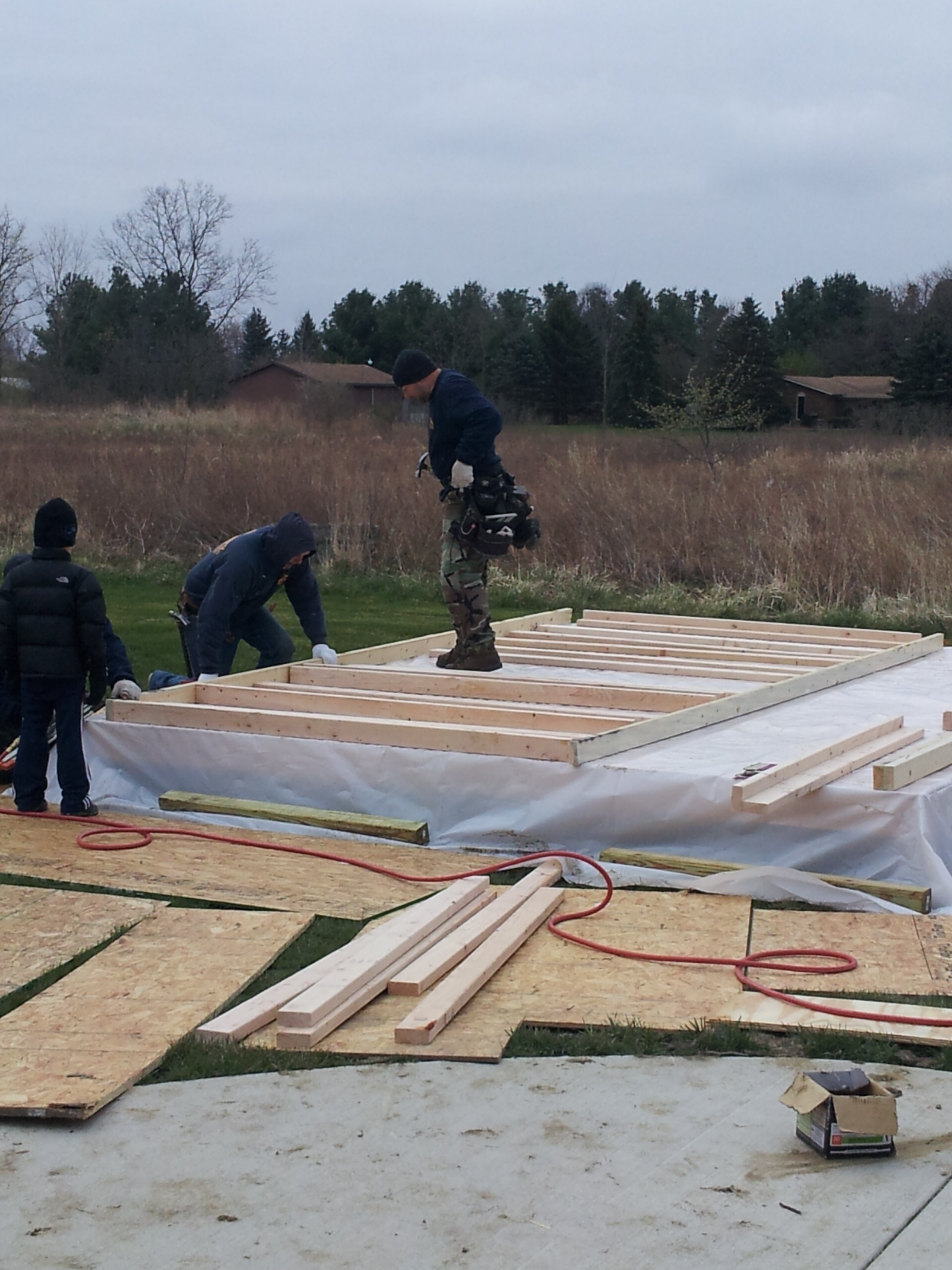 first wall being framed ready to lifted into place