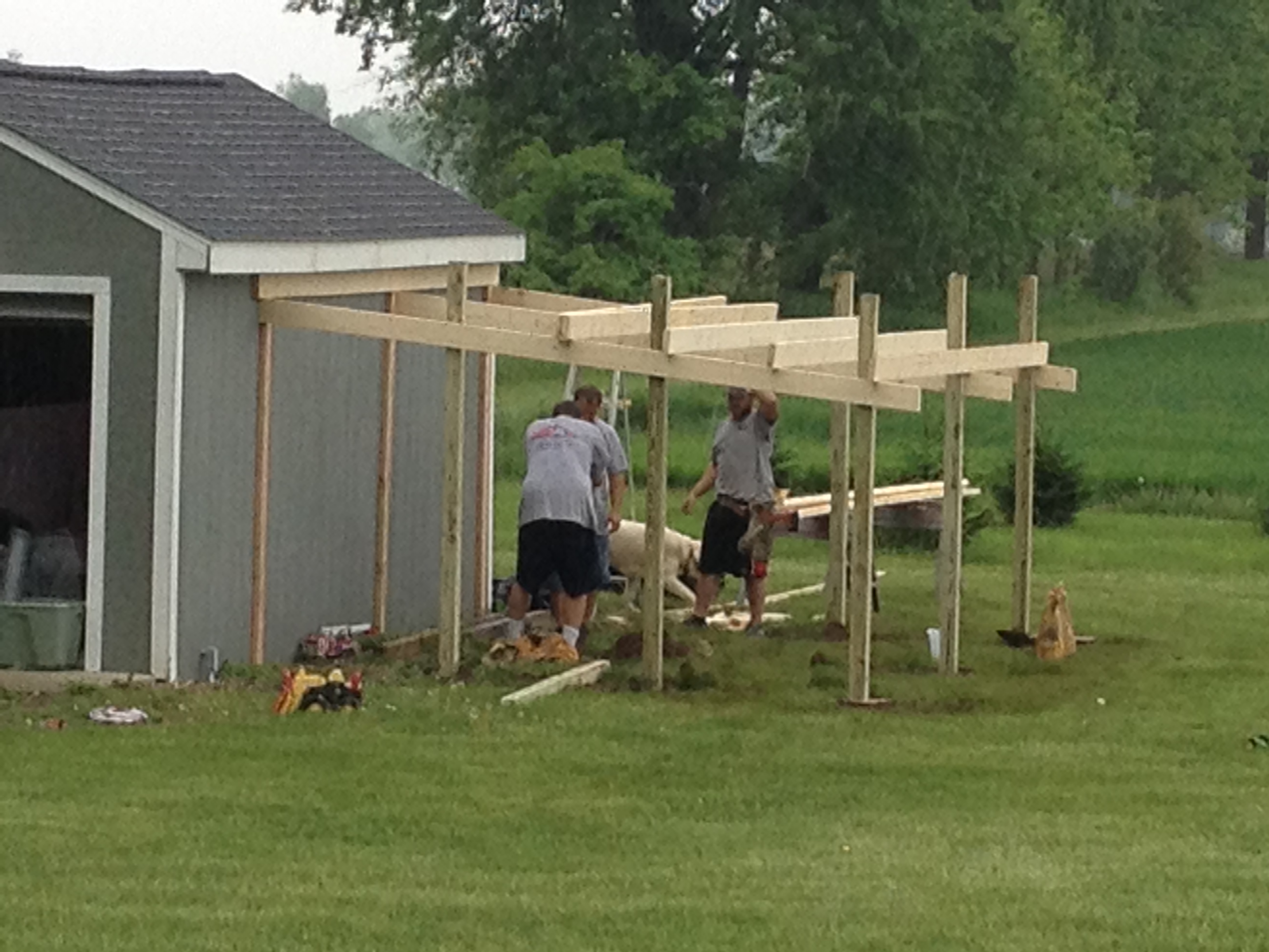 Framing for our coop going up!  The run is a 12X16 area.