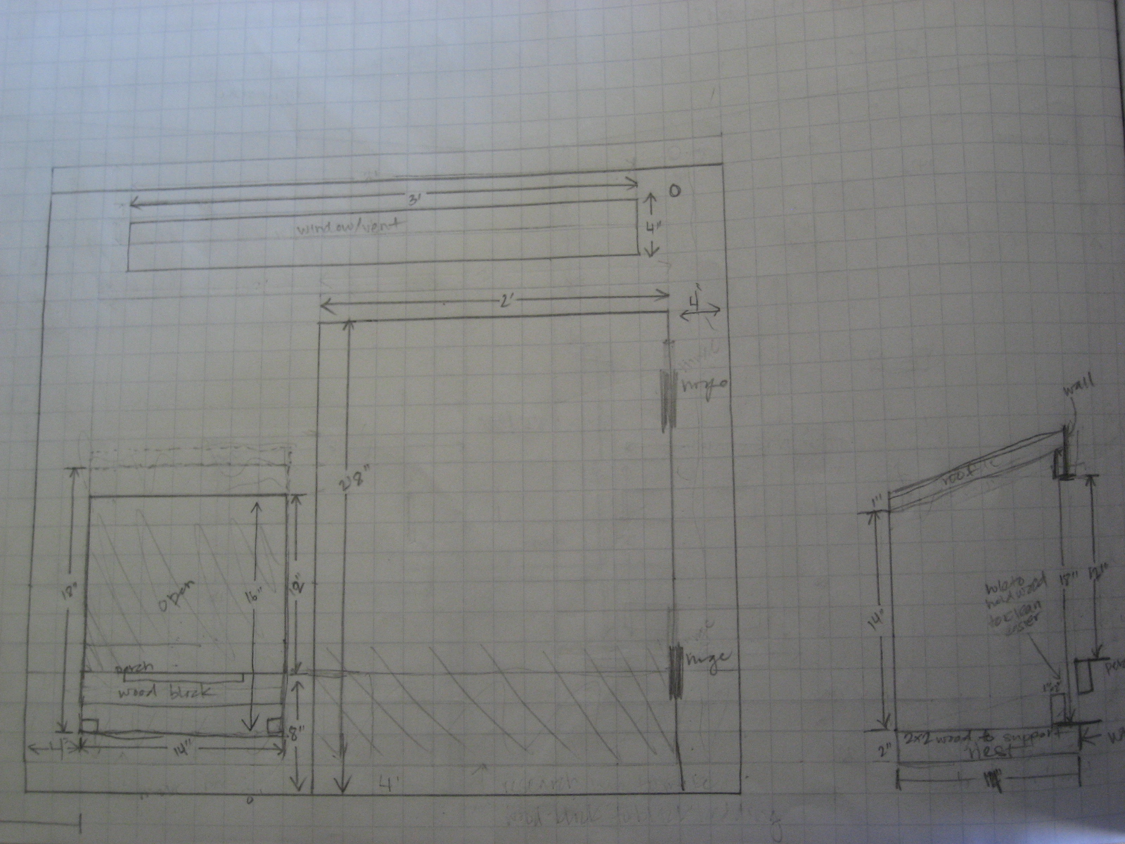 Front of coop inside view with nest box plans
