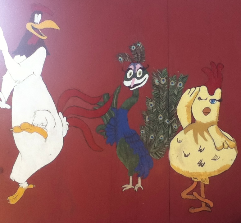 Front side of "Servin Time Saloon".  Foghorn Leghorn and the girls