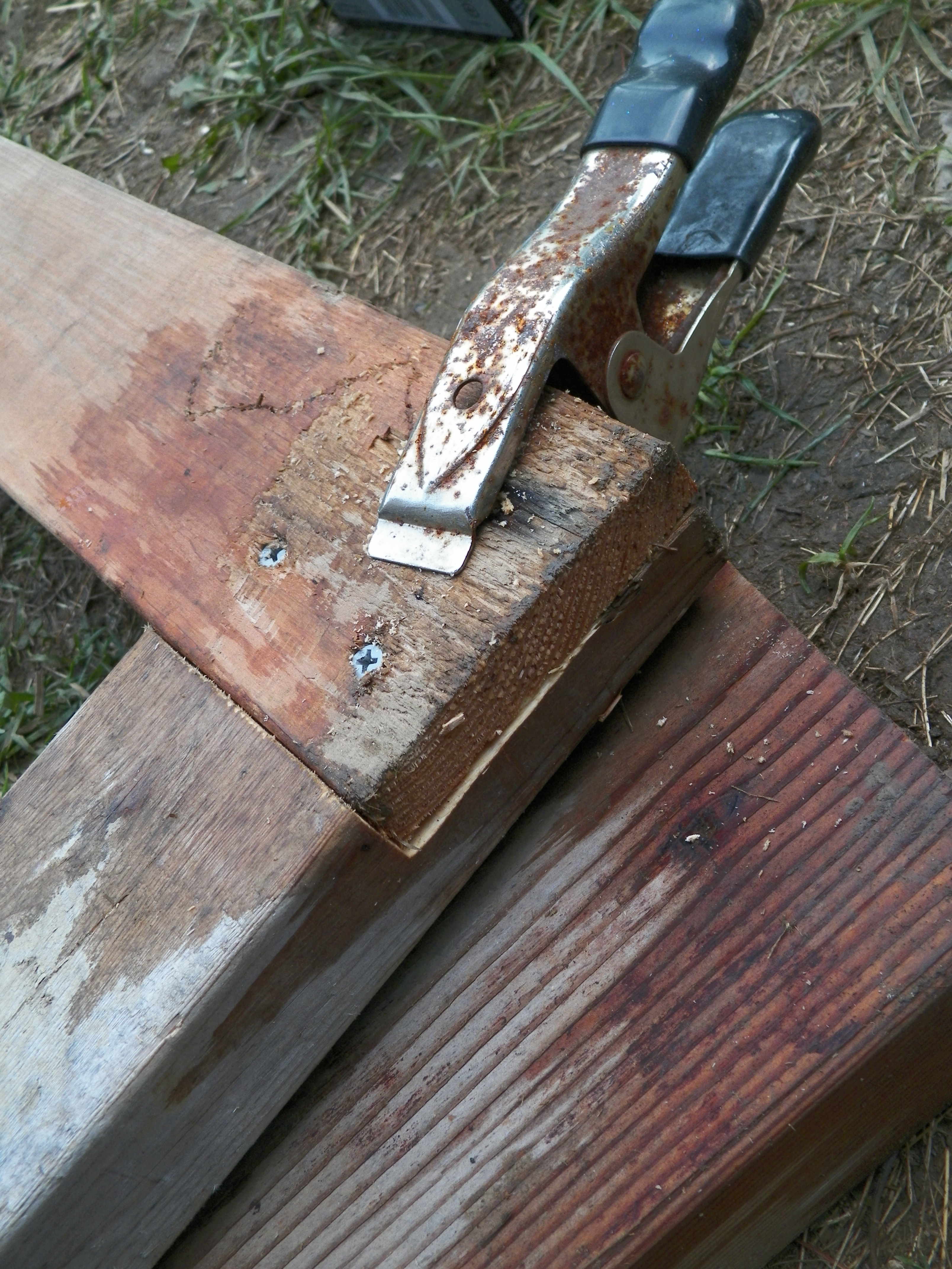 Glued, screwed, and clamped. Pre-drill your holes, and don't over do it. I used Gorilla Glue, as it super strong, but any exterior glue is good. Make sure you're squared up before hand.