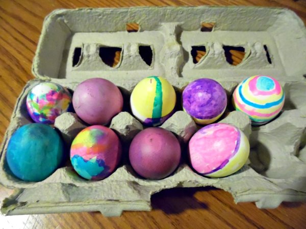 grand daughters painted eggs at Easter.